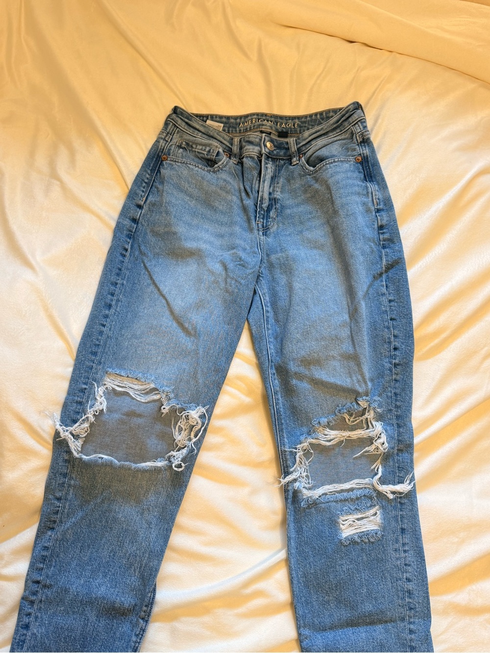 American Eagle Outfitters Distressed Mom Jeans - Light Blue